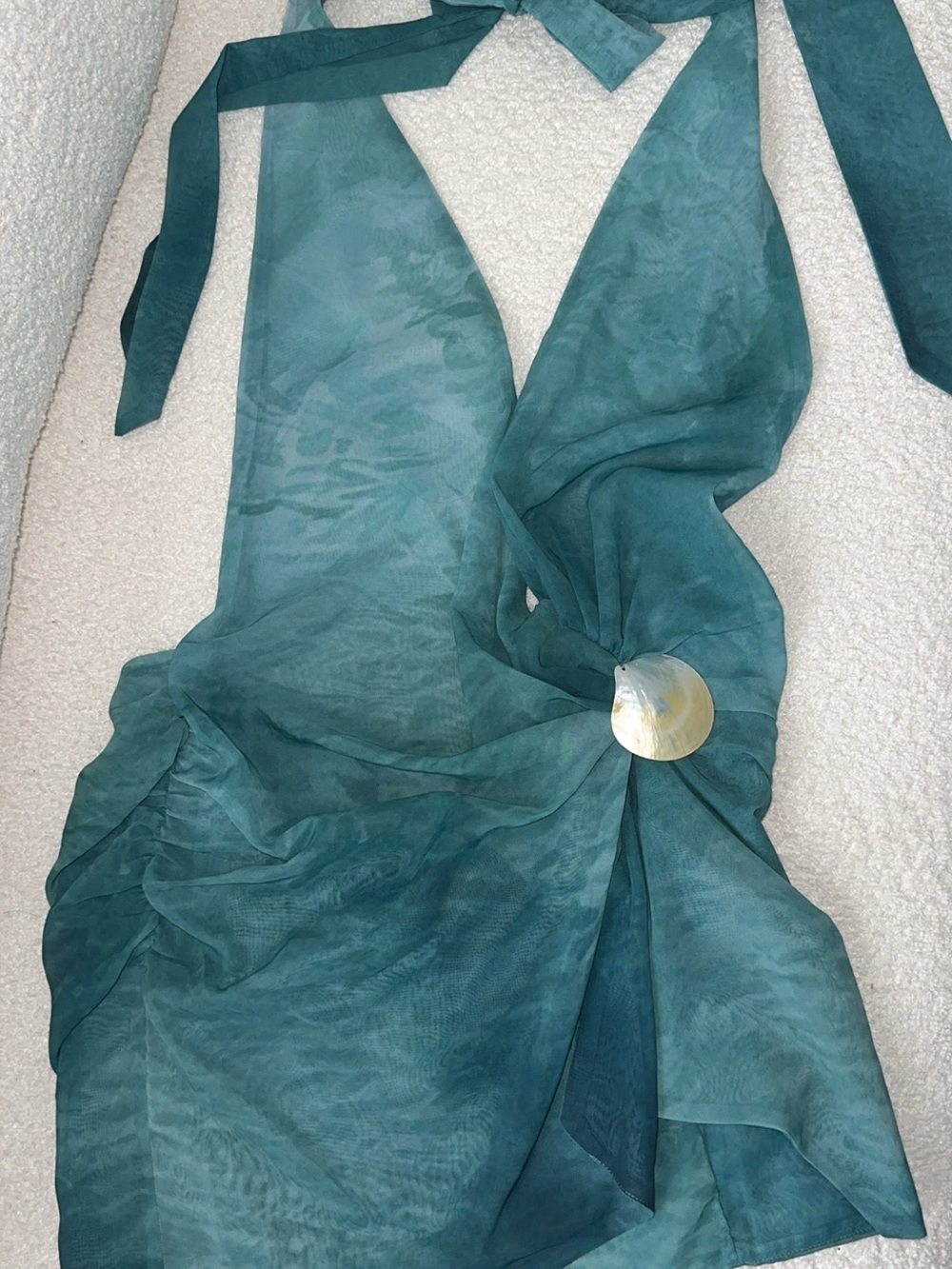 Peppermayo Teal Green Backless Halter Dress with Shell Accent